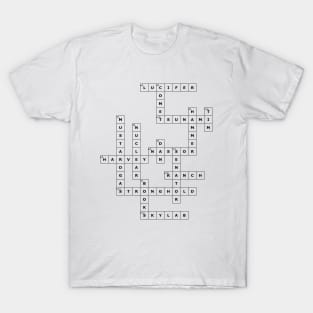 (1977LH) Crossword pattern with words from a famous 1977 science fiction book. T-Shirt